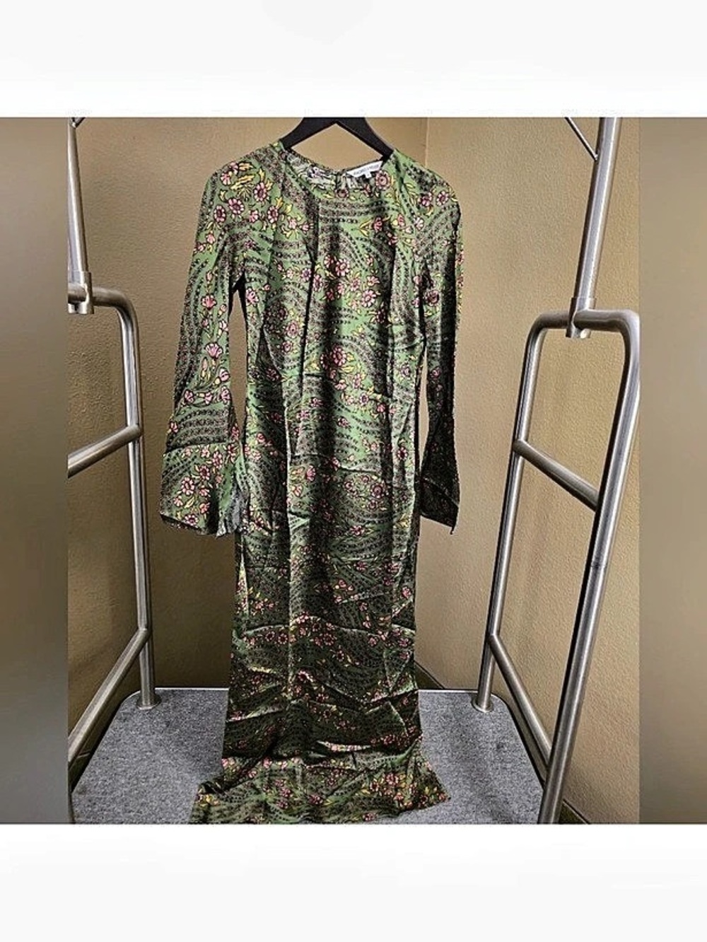 NWOT Veronica Beard Gemma Silk-Blend Satin Maxi Dress Green & Pink Medium - Picture 8 of 11